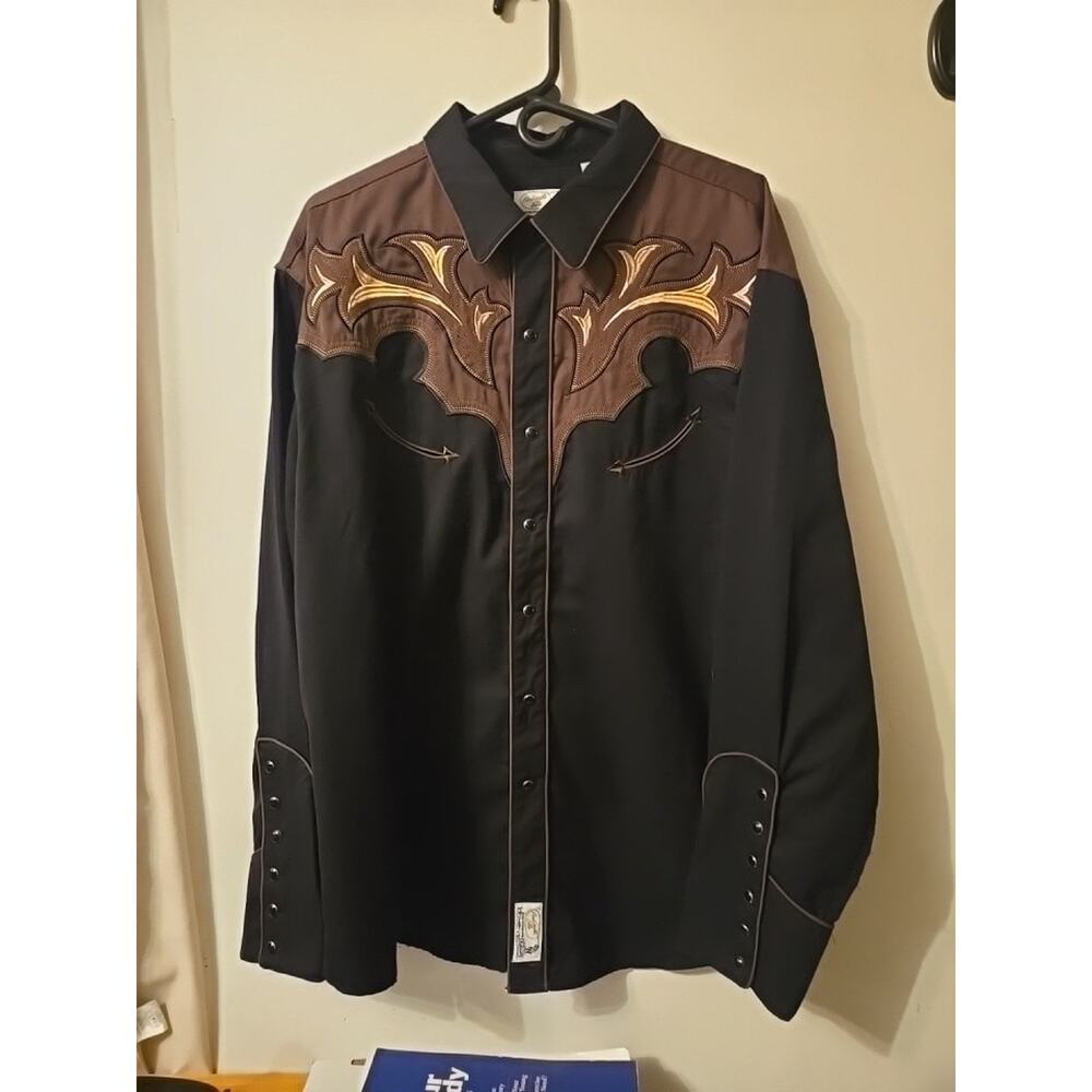 Vintage Panhandle Slim Black Mens XXL Pearl Snap Embroidered Western Shirt Rare - Picture 10 of 10